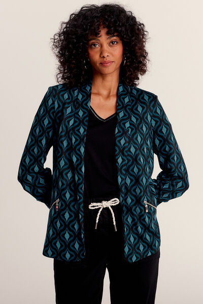 Veste ajustée col châle bleu femme