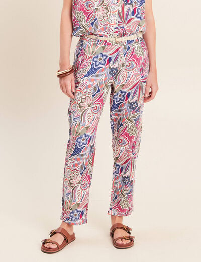 Pantalon coupe chino en lin mauve femme