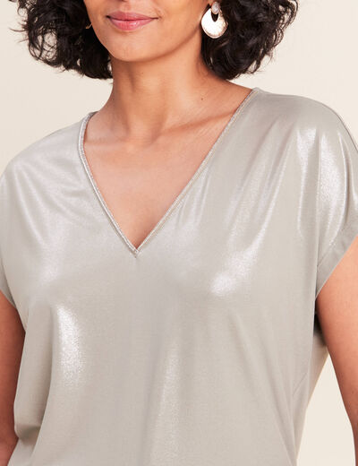 T-shirt col V manches courtes vert clair femme