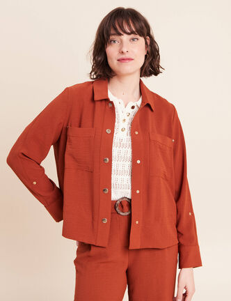 Veste fluide manches longues doubl&eacute;e marron fonc&eacute; femme