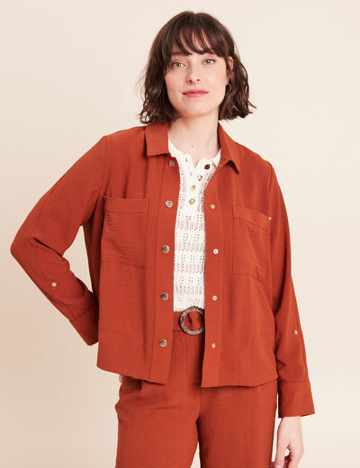 Veste fluide manches longues doubl&eacute;e marron fonc&eacute; femme