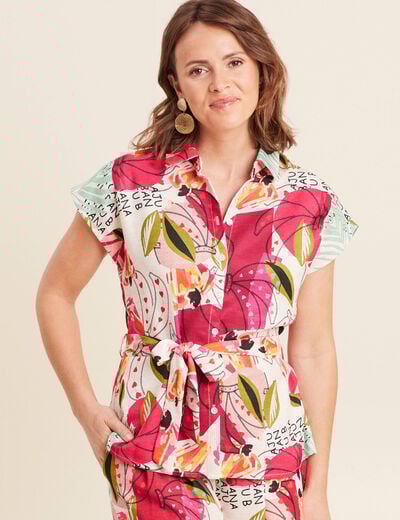 Chemise fluide manches courtes rose femme