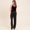 Pantalon satin&eacute; coupe droite noir femme