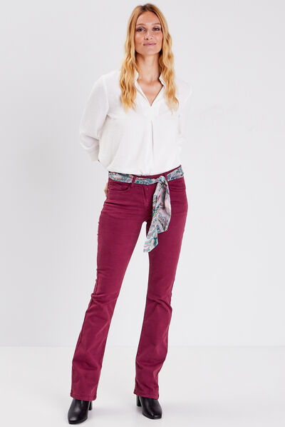 Pantalon bootcut ceinturé bordeaux femme