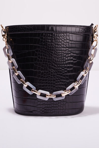 Sac seau anse chaîne noir femme