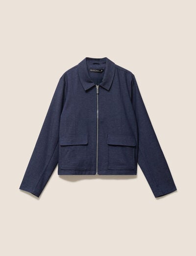 Veste courte droite en jean doubl&eacute;e denim brut femme