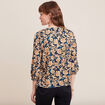 Blouse manches 3/4 col smocké bleu foncé femme
