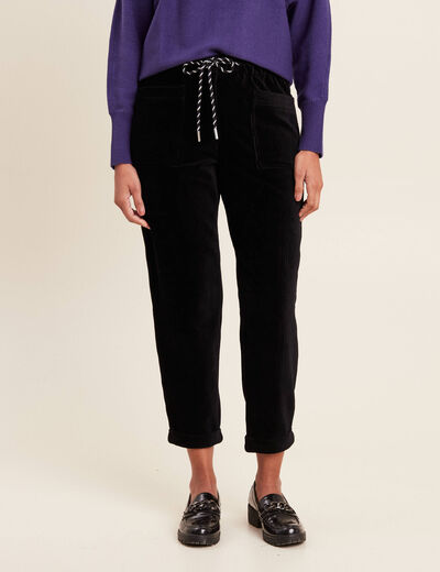 Pantalon coupe mom en velours noir femme