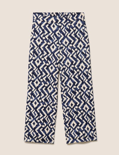 Pantalon large taille haute bleu femme