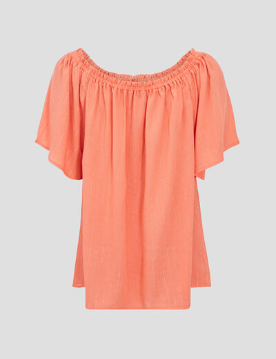 Blouse manches courtes orange clair femme