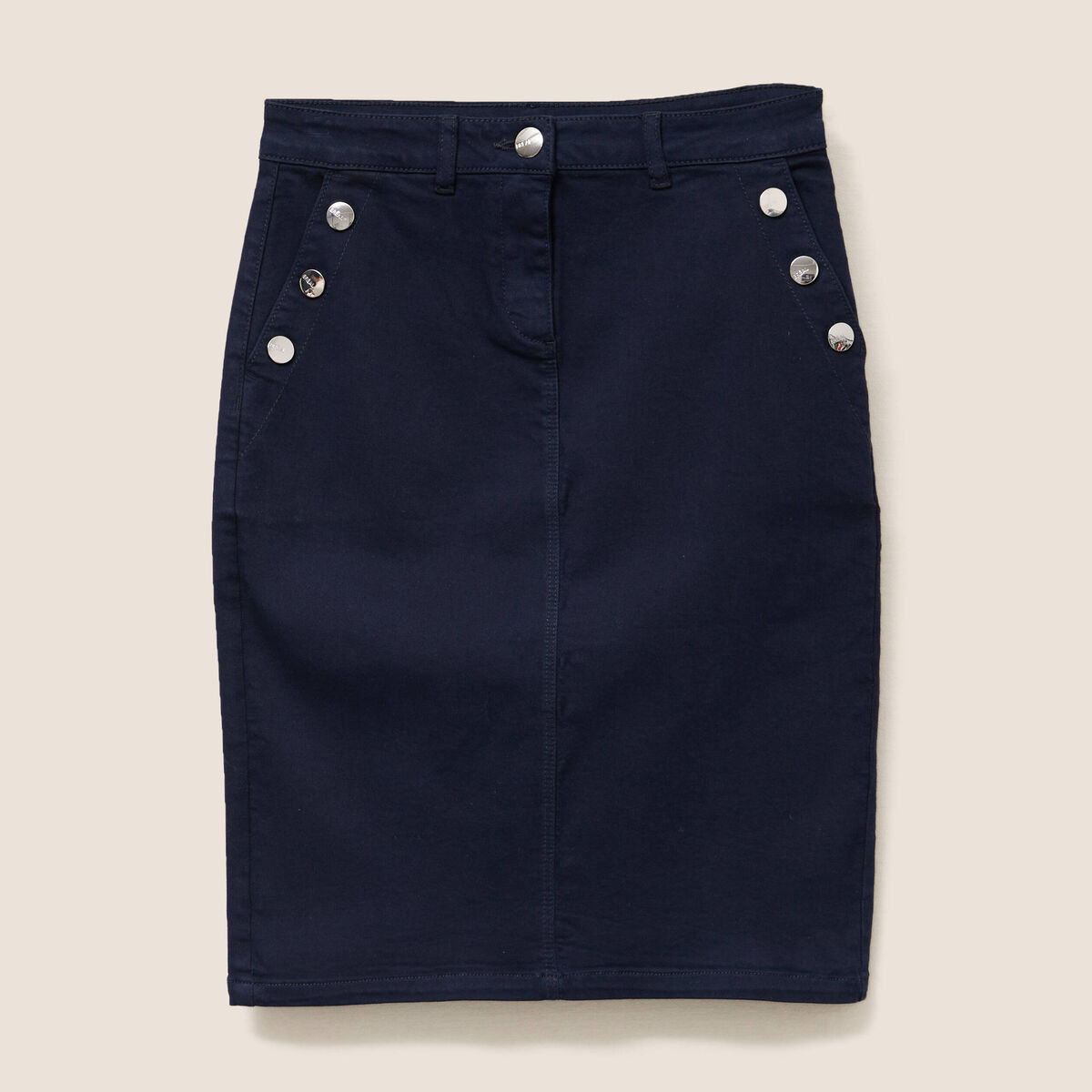 Jupe droite longueur genou bleu foncé femme