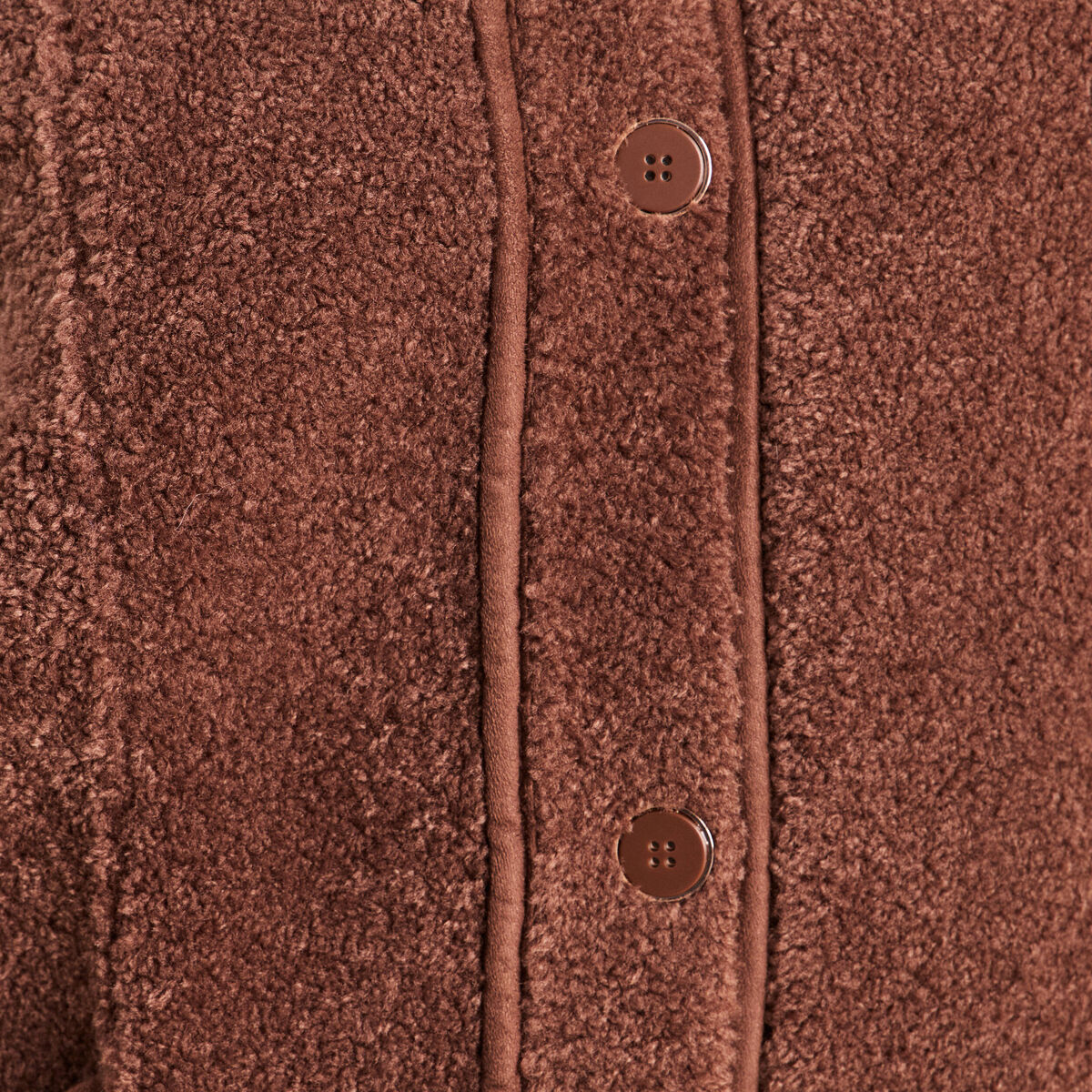 Manteau bouclette doubl&eacute; manches longues marron fonc&eacute; femme