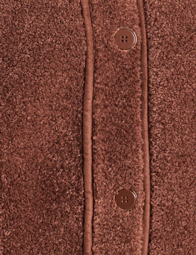 Manteau bouclette doubl&eacute; manches longues marron fonc&eacute; femme