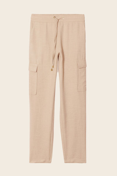 Pantalon fluide à coulisse sable femme