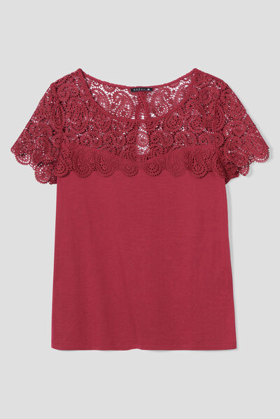 T-shirt manches courtes rouge foncé femme