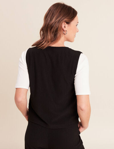 Gilet droit court sans manches col v noir femme