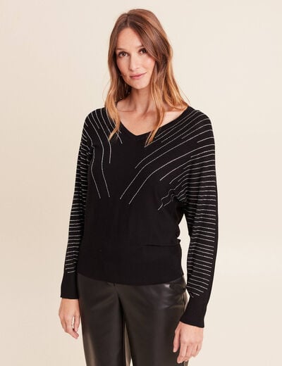 Pull ajust&eacute; col bateau strass noir femme