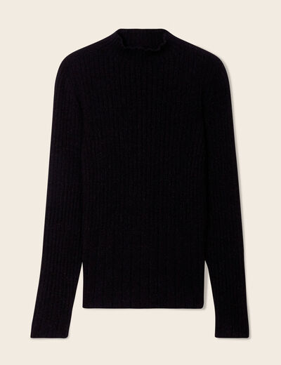 Pull manches longues côtelé noir femme