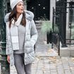 Doudoune droite &agrave; capuche gris clair femme