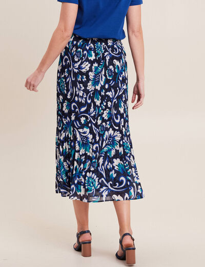 Jupe longue plissée imprimée bleu femme