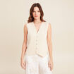 Pull cintré court col V beige femme