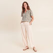 Blouse col v manches courtes fluide vert femme