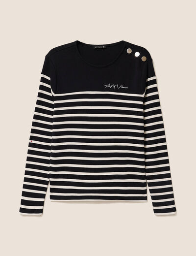 T-shirt broderie en coton noir femme