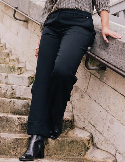Pantalon taille haute fluide noir femme