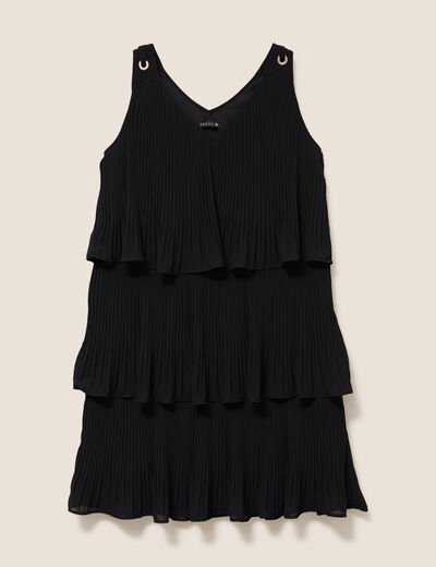 Robe pliss&eacute;e sans manches col v noir femme