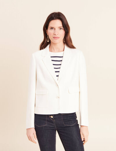 Veste droite courte &agrave; manches longues ecru femme