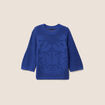 Pull ajour&eacute; col rond manches longues bleu fonc&eacute; femme