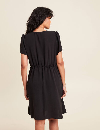 robe courte évasée col rond noir femme