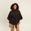 Poncho ceintur&eacute; en polyester recycl&eacute; marron fonc&eacute; femme