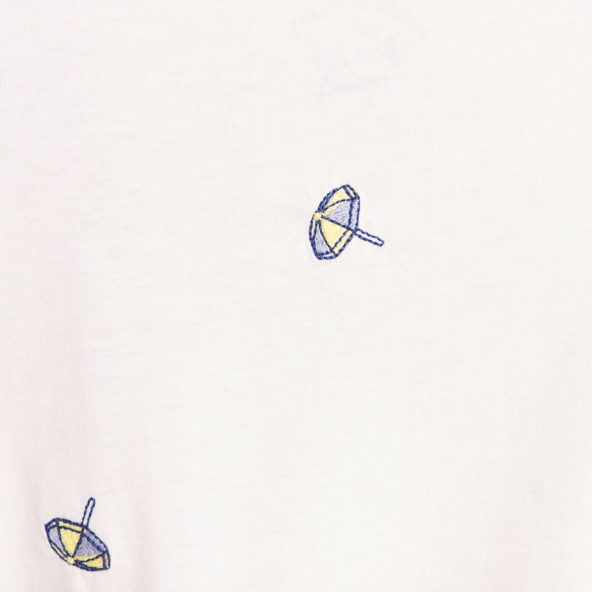 T-shirt col v broderie manches courtes ecru femme