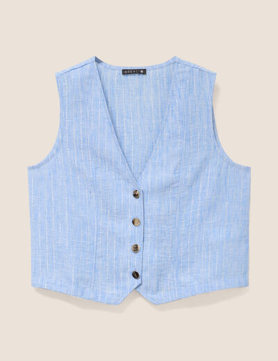 Chemise cintr&eacute;e sans manches col v bleu femme