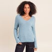 Pull col v bleu p&eacute;trole femme