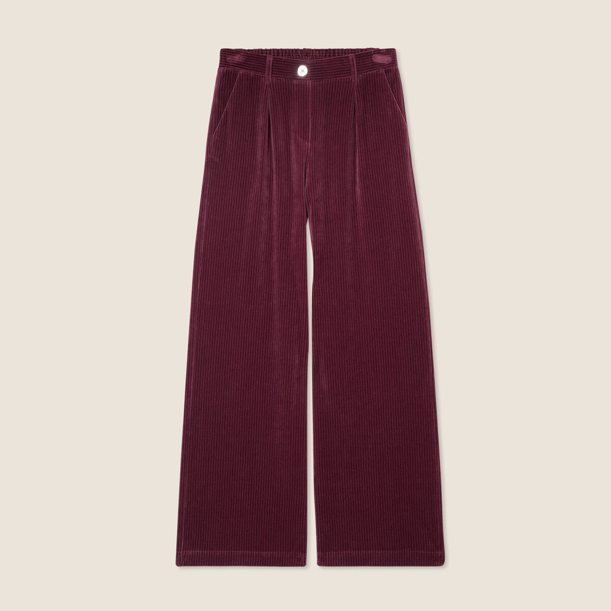 Pantalon large velours bordeaux femme