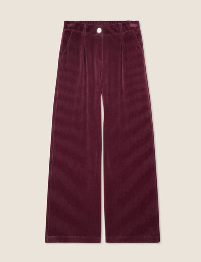 Pantalon large velours bordeaux femme