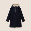 Manteau ajust&eacute; capuche amovible bleu fonc&eacute; femme