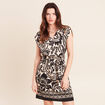 Robe droite courte col V manches courtes noir femme