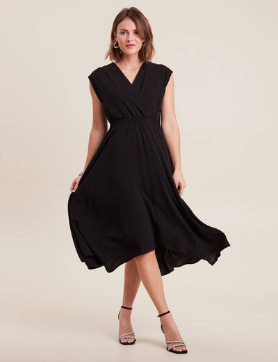 Robe évasée taille smockée noir femme