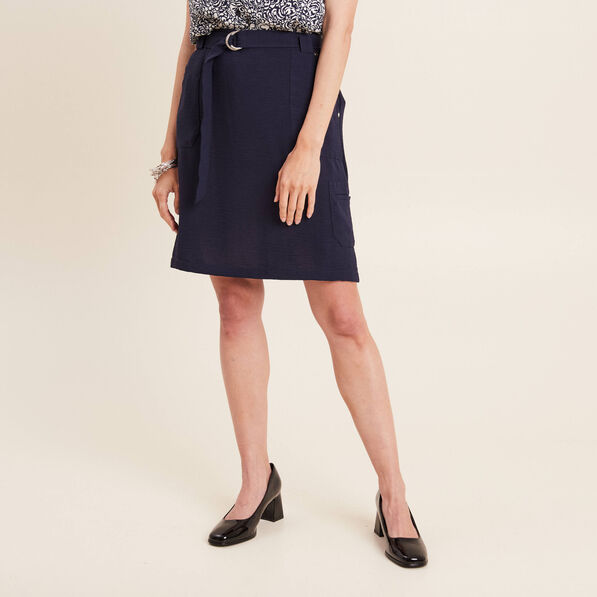 Jupe droite ceinturée bleu foncé femme