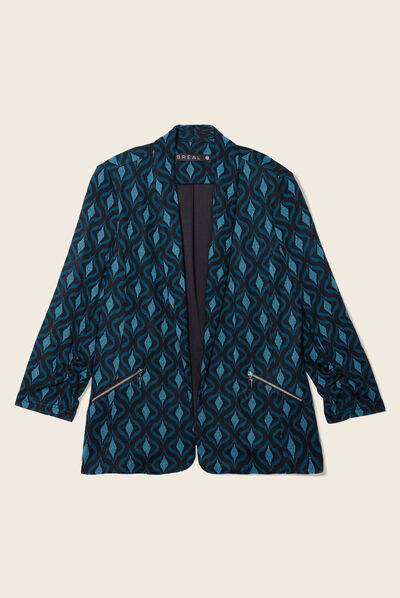 Veste ajustée col châle bleu femme