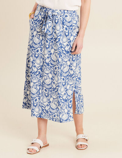 Jupe midi droite bleu femme