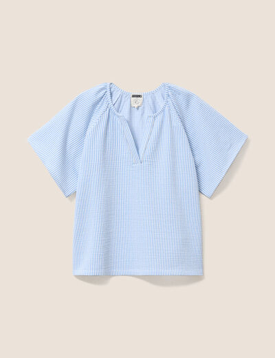 Blouse courte bas resserr&eacute; bleu femme