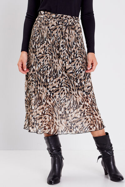 Jupe midi évasée plissée creme femme