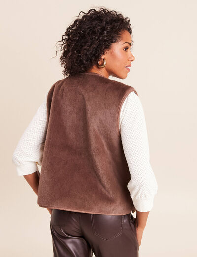 Veste sans manches sans col marron fonc&eacute; marron femme