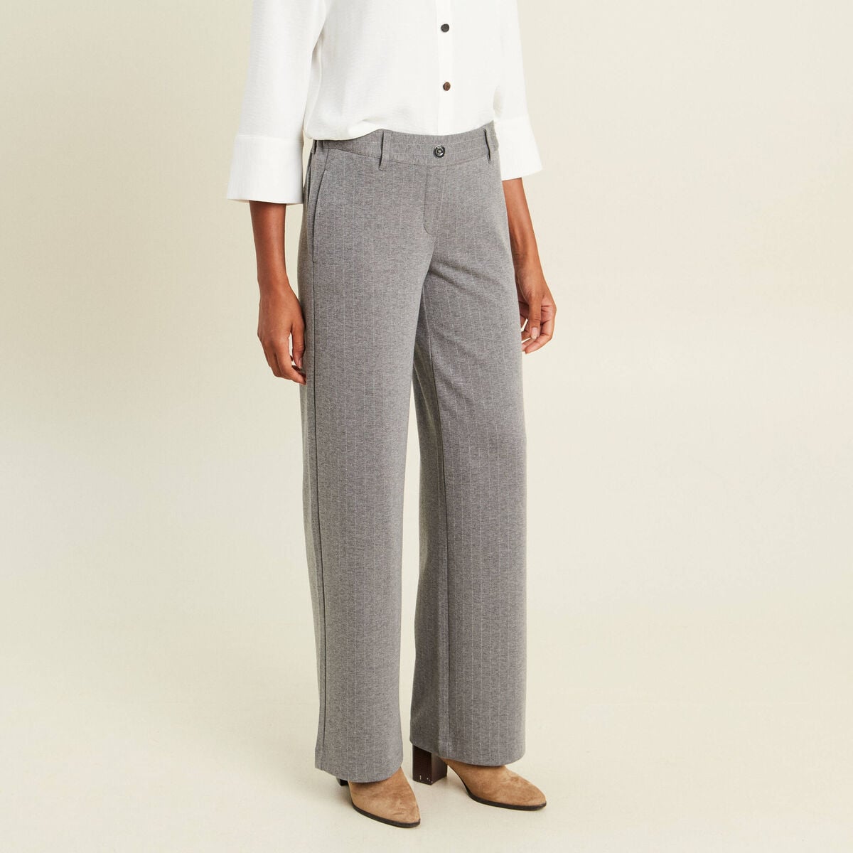 Pantalon loose taille bascul&eacute;e gris femme