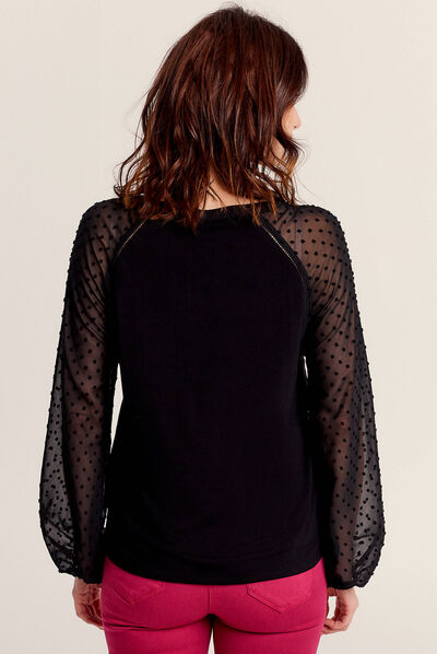 Blouse manches plumetis noir femme