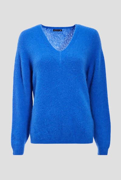 Pull manches longues bleu femme